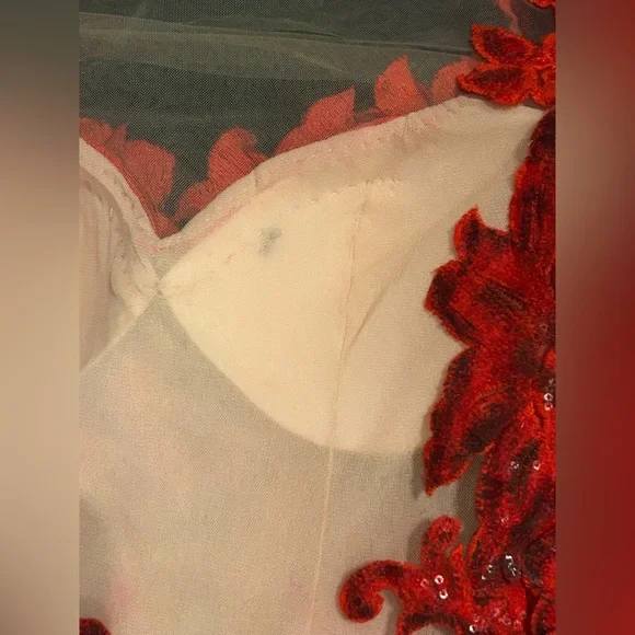 Red Floral Flowy Beaded Gown Sz S/XS Costume Cosplay Fantasy Whimsigoth Elegant - Picture 9 of 16